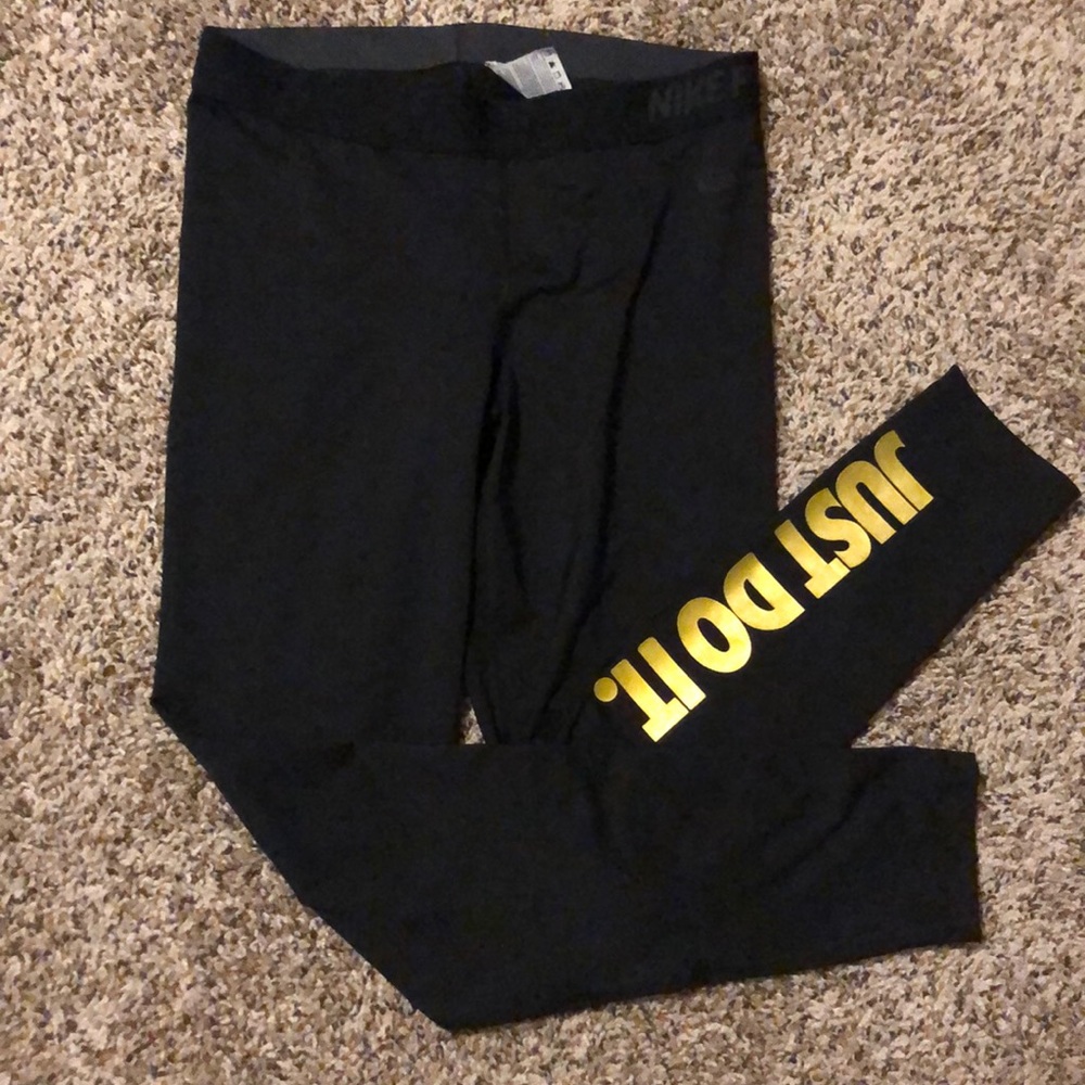 Nike Black Leggings with Gold 'Just Do It'